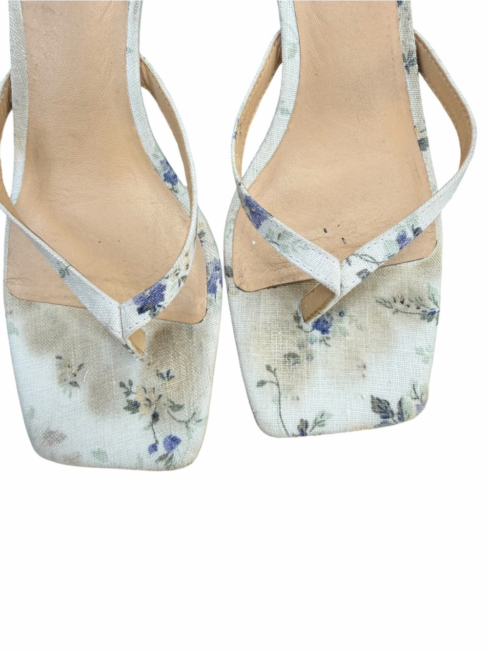 Reformation White Floral Square-Toe Kitten Heel Mules - Picture 3 of 8